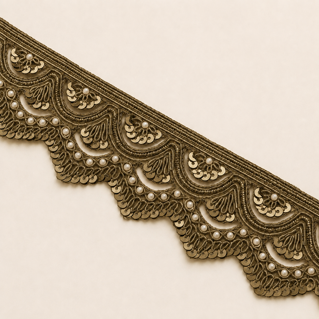 Zardozi Pearl and Sequin Layered Scalloped Lace Border