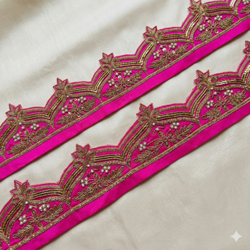 Pink Zardozi Floral Embroidered Scalloped Lace