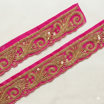 Rani Pink Zardozi Embroidered Scalloped Lace