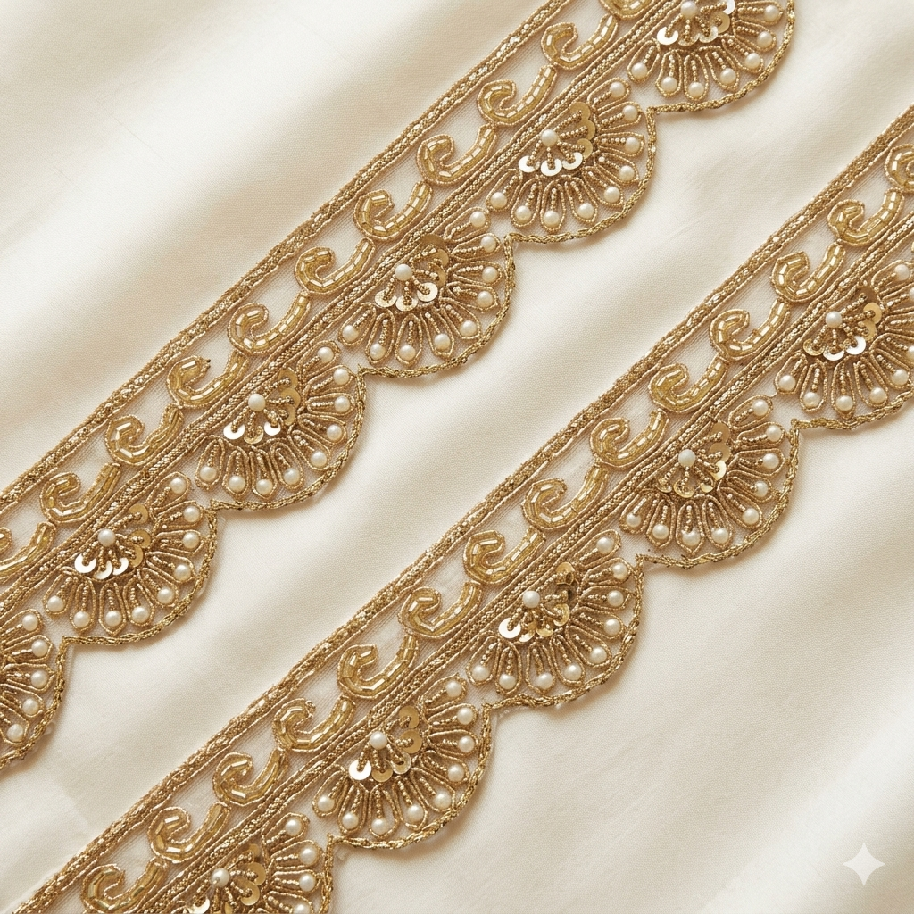Golden Zardozi Embroidered Scalloped Lace