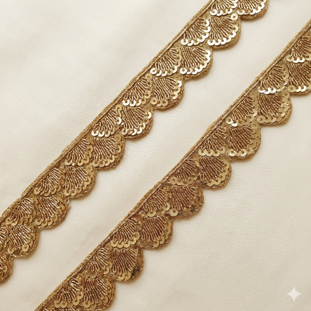 Golden Zardozi Sequin Scalloped Lace