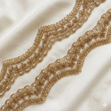 Golden Zardozi Pearl & Sequin Scalloped Lace