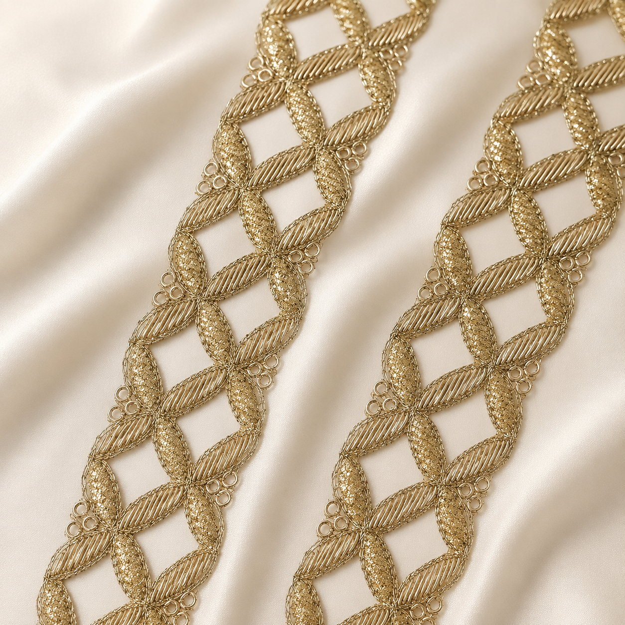 Leaf Motif Metallic Handwork Lace Border for Bridal & Designer Wear