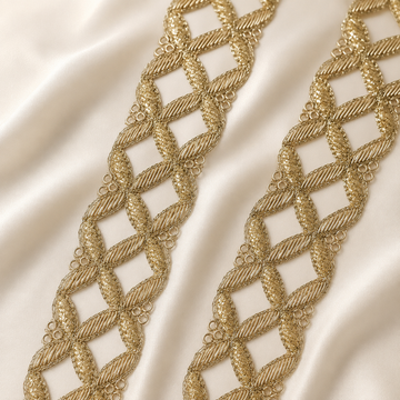 Leaf Motif Metallic Handwork Lace Border for Bridal & Designer Wear