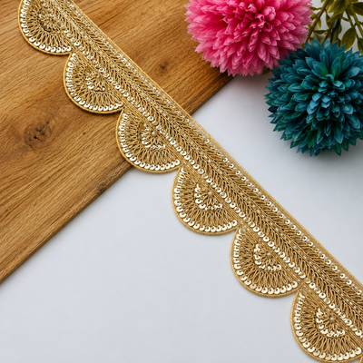 Zardozi Sequin Embroidered Scalloped Bridal Lace Border hover image