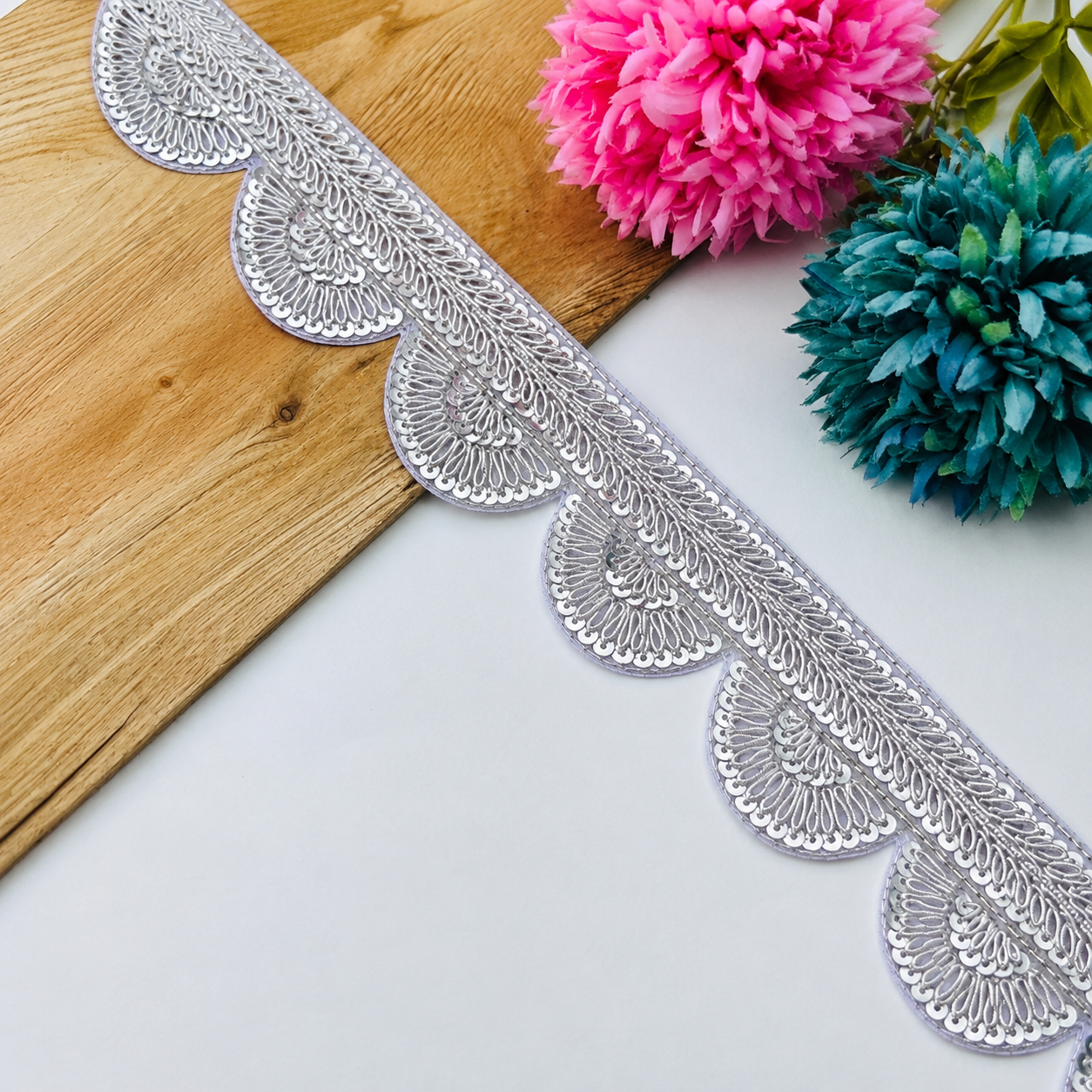 Zardozi Sequin Embroidered Scalloped Bridal Lace Border