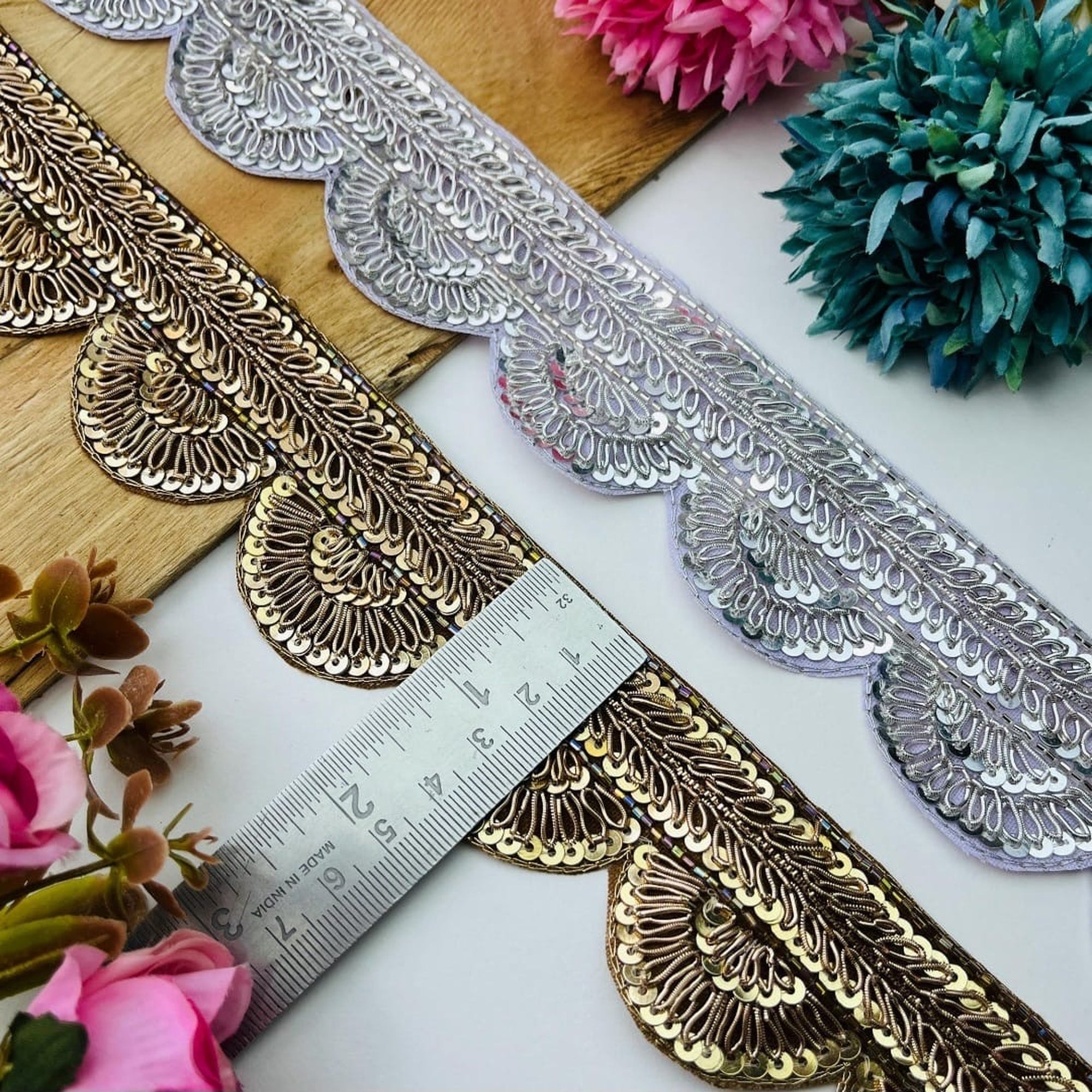 Zardozi Sequin Embroidered Scalloped Bridal Lace Border