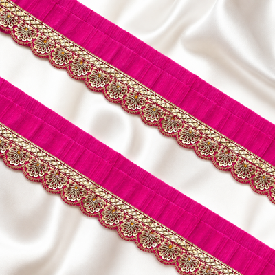 Scalloped Floral Metallic Handwork Wide Lace Border for Bridal & Designer Wear hover image