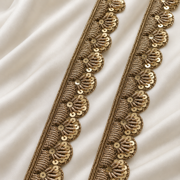 Ornate Scalloped Zardozi Embroidered Lace Border with Sequin & Bead Detailing