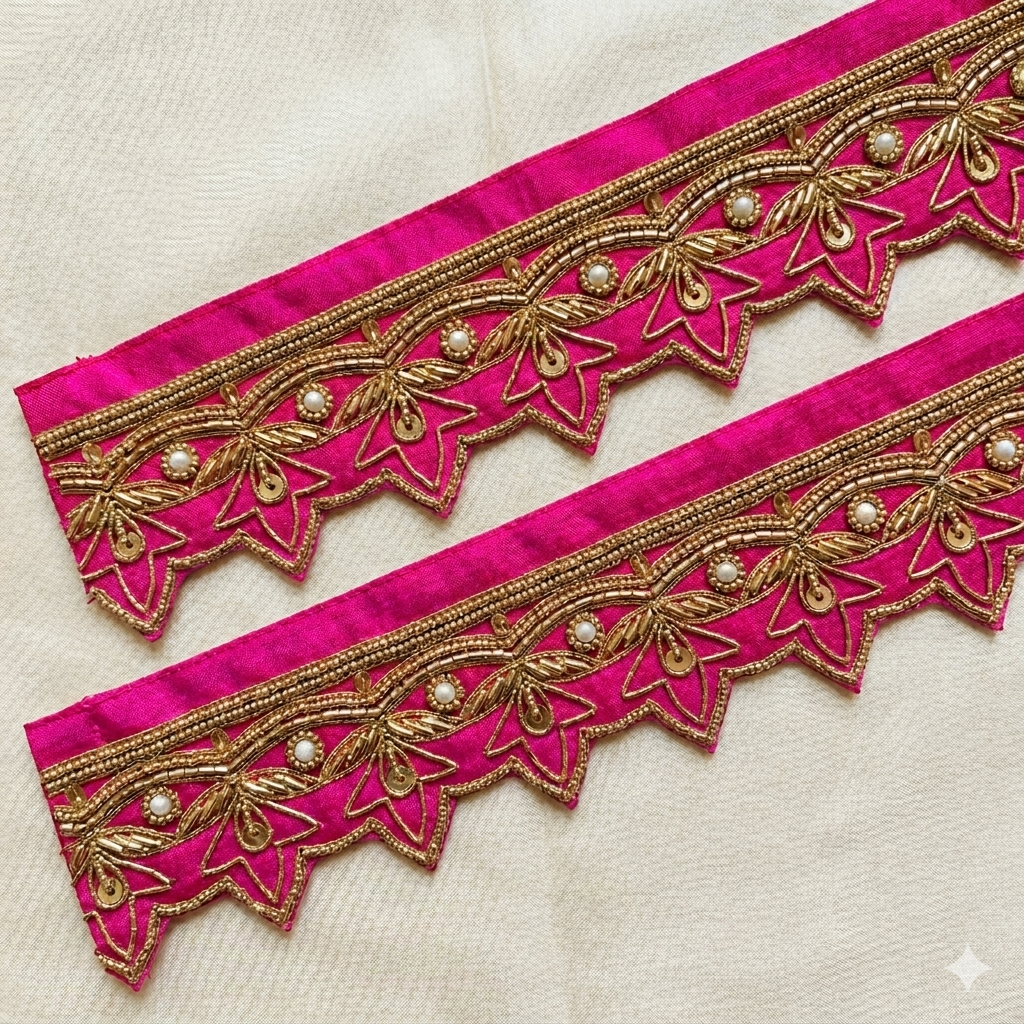 Handcrafted Zardozi Scalloped Lace Border with Pearl & Sequin Detailing