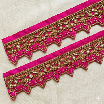Handcrafted Zardozi Scalloped Lace Border with Pearl & Sequin Detailing