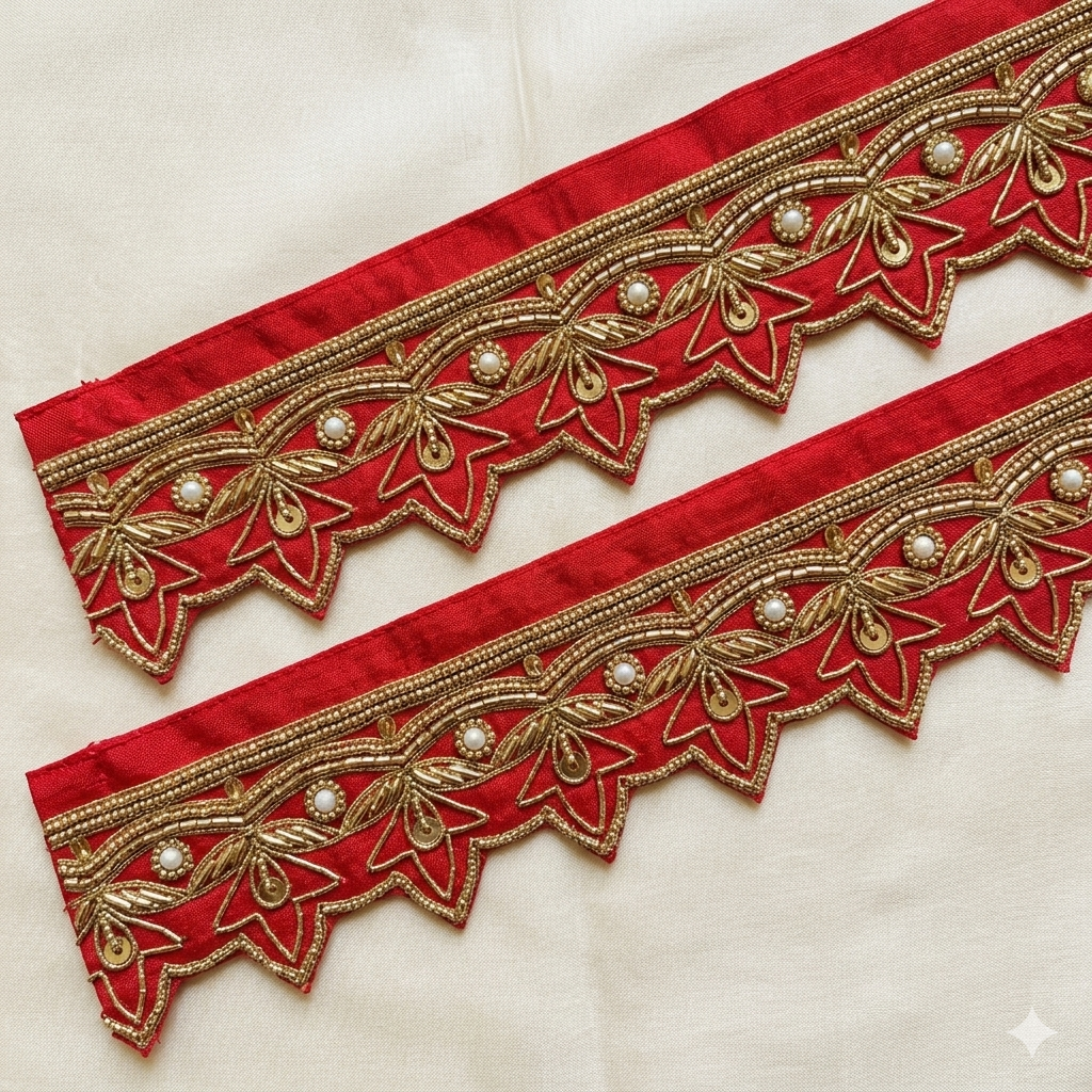Handcrafted Zardozi Scalloped Lace Border with Pearl & Sequin Detailing