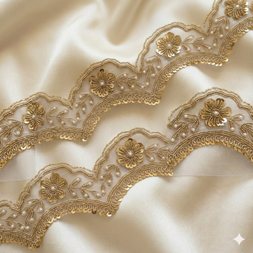 Scalloped Floral Lace Border with Sequin & Pearl Detailing