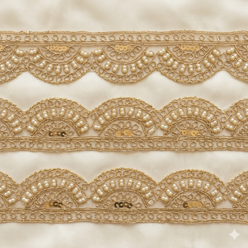 Scalloped Pearl & Sequin Lace Border for Bridal and Designer Wear