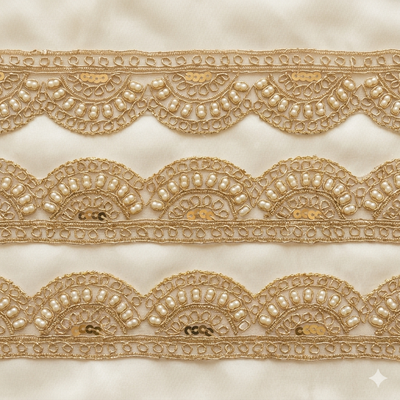 Scalloped Pearl & Sequin Lace Border for Bridal and Designer Wear