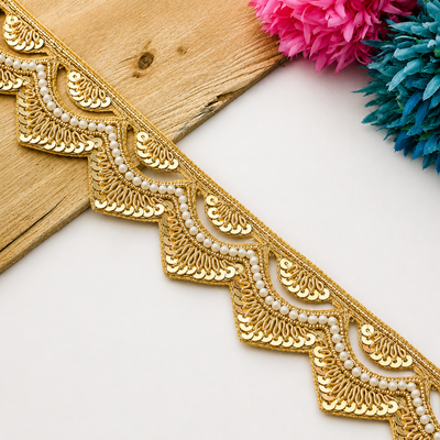 Zardozi Pearl and Sequin Layered Scalloped Lace Border hover image