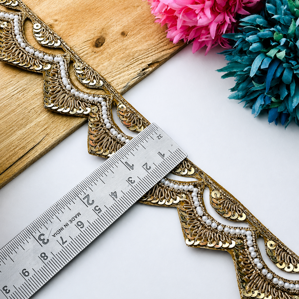 Zardozi Pearl and Sequin Layered Scalloped Lace Border