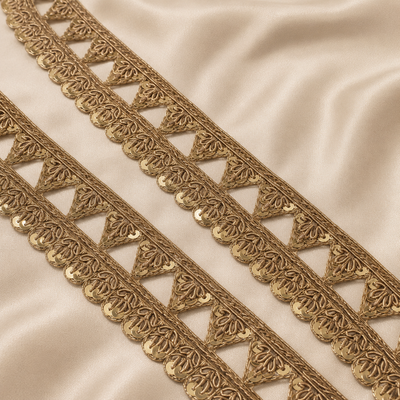 Scalloped Metallic Handwork Lace Border with Geometric Detailing