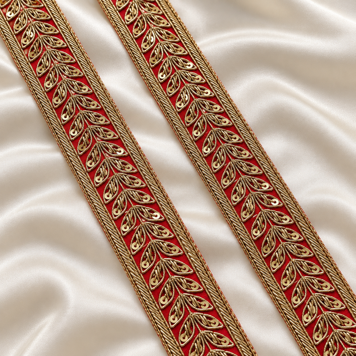 Ornate Fan-Shaped Scalloped Zardozi Embroidered Lace Border with Pearl & Sequin Detailing (Copy) (Copy)