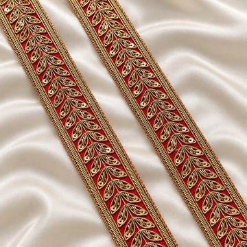 Ornate Fan-Shaped Scalloped Zardozi Embroidered Lace Border with Pearl & Sequin Detailing (Copy) (Copy)