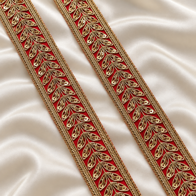 Ornate Fan-Shaped Scalloped Zardozi Embroidered Lace Border with Pearl & Sequin Detailing (Copy) (Copy)