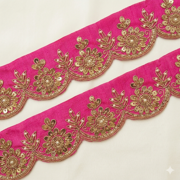 Scalloped Floral Lace Border with Sequin & Pearl Detailing for Designer Wear