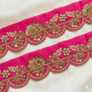 Designer Sequin Zardozi Scallop Trim with Floral and Leaf Motifs