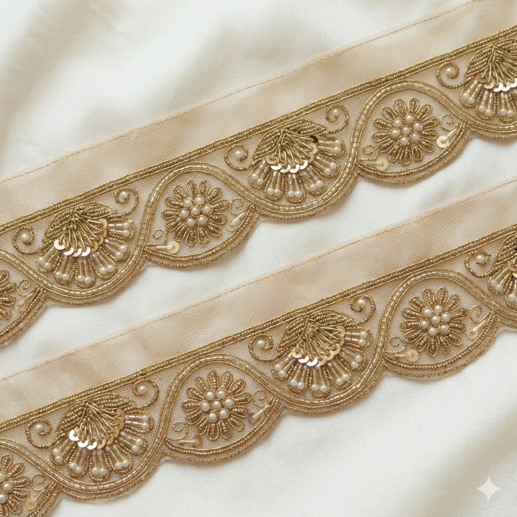 Handcrafted Floral Zardozi Lace Border