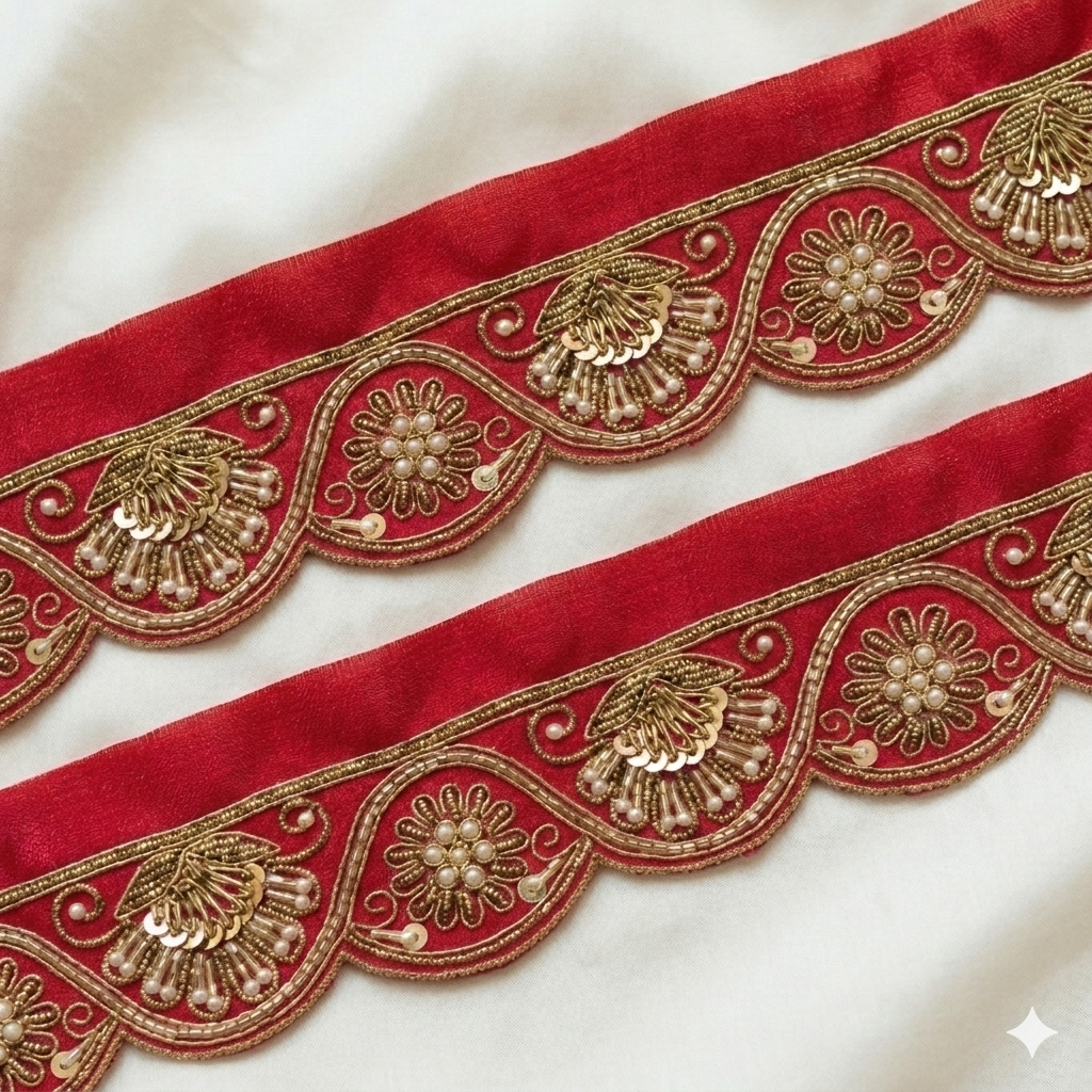 Handcrafted Floral Zardozi Lace Border