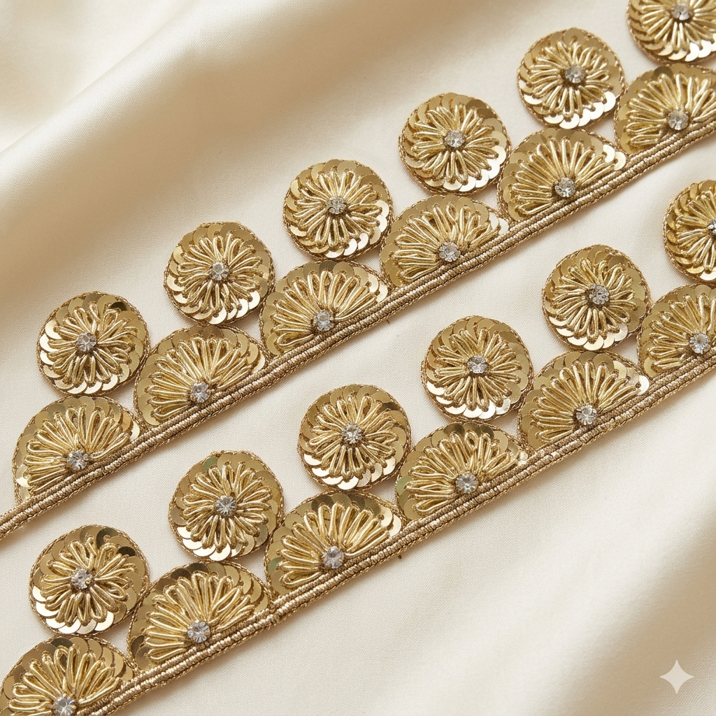 Floral Sequin Embroidered Lace Border