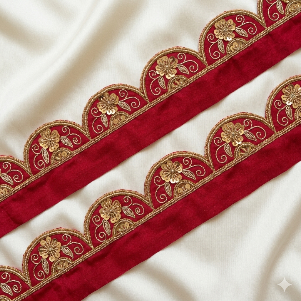 Handcrafted Floral Scallop Embroidered Border
