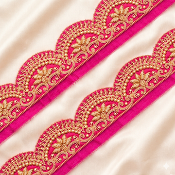 Scalloped Floral Lace Border with Intricate Zari Detailing for Designer Wear