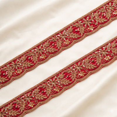 Floral Vine Lace Border with Sequin & Zari Detailing for Designer Wear