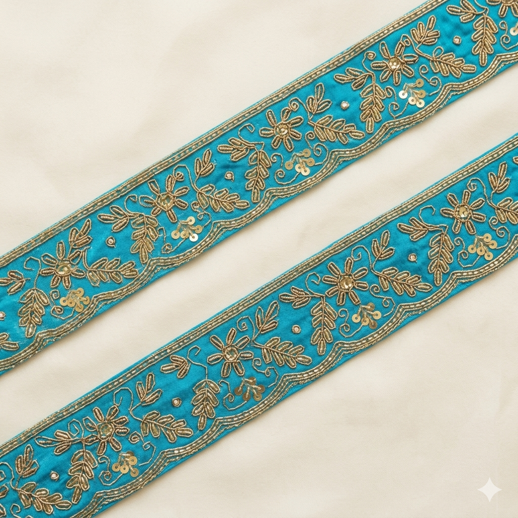 Floral Vine Lace Border with Sequin & Zari Detailing for Designer Wear