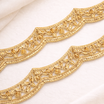 Light Gold Scalloped Beaded Floral Lace Trim – Handcrafted Designer Border