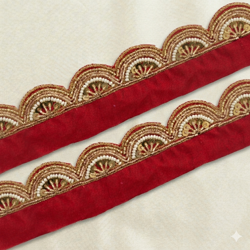 Designer Scallop Lace Trim with Bead and Sequin Detailing