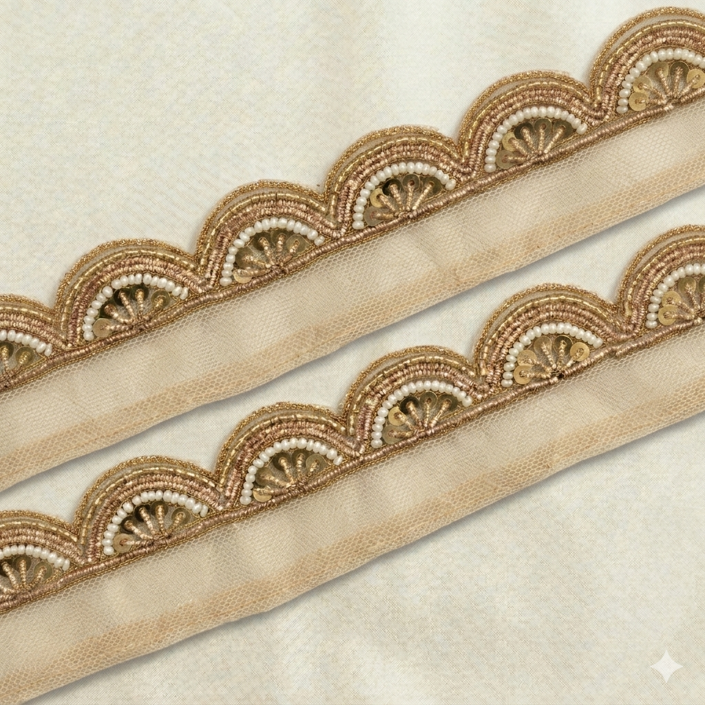 Designer Scallop Lace Trim with Bead and Sequin Detailing