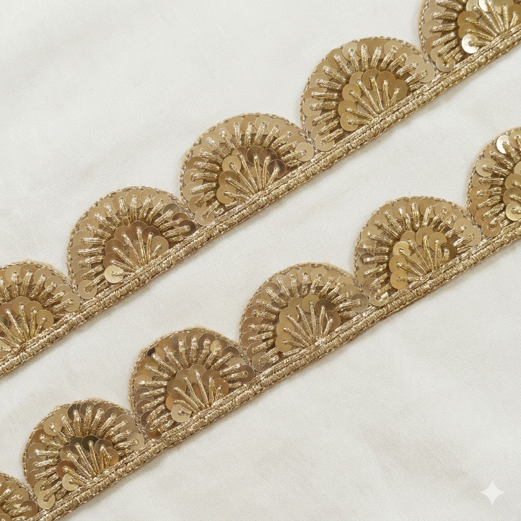 Handcrafted Fan Motif Sequin Lace Border