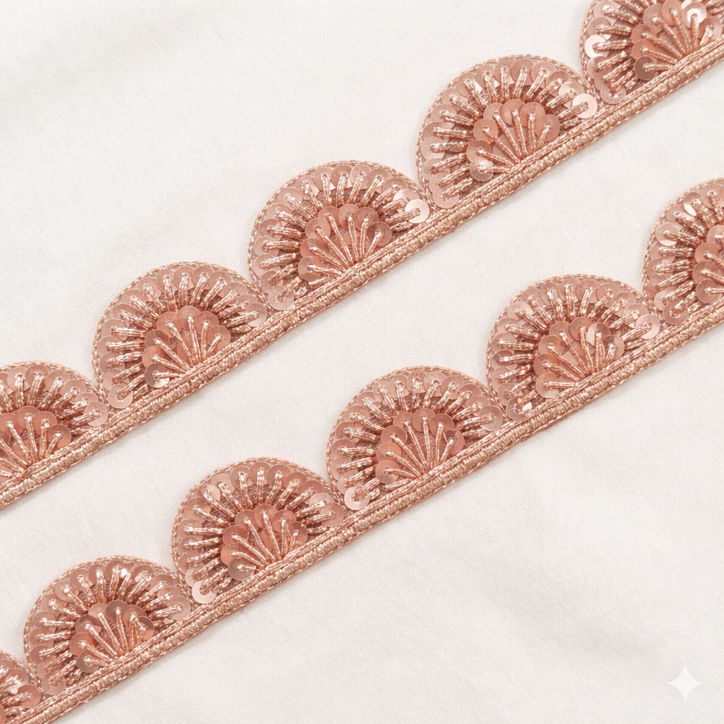 Handcrafted Fan Motif Sequin Lace Border