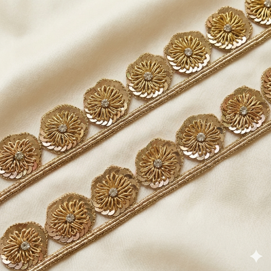 Floral Sequin Embroidered Lace Border