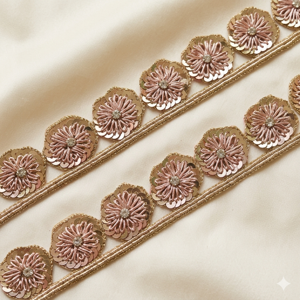 Floral Sequin Embroidered Lace Border