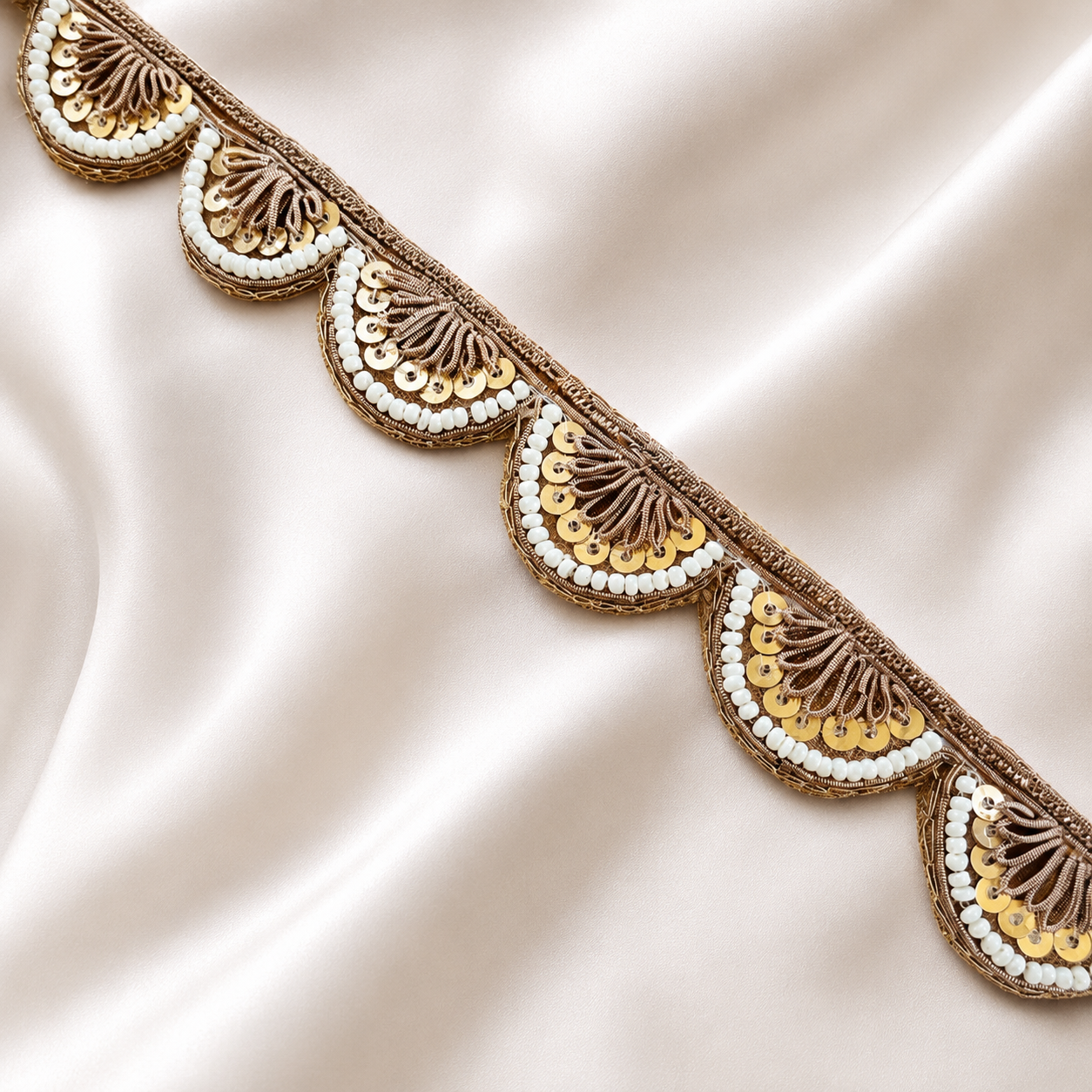 Zardozi Sequin and Beaded Scalloped Lace Border for Bridal Wear