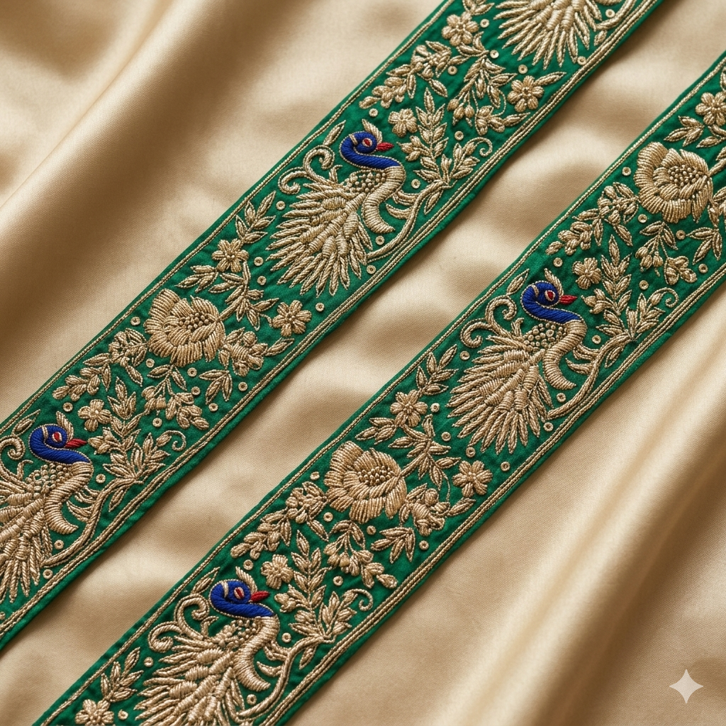 Peacock and Floral Zardozi Designer Lace Border