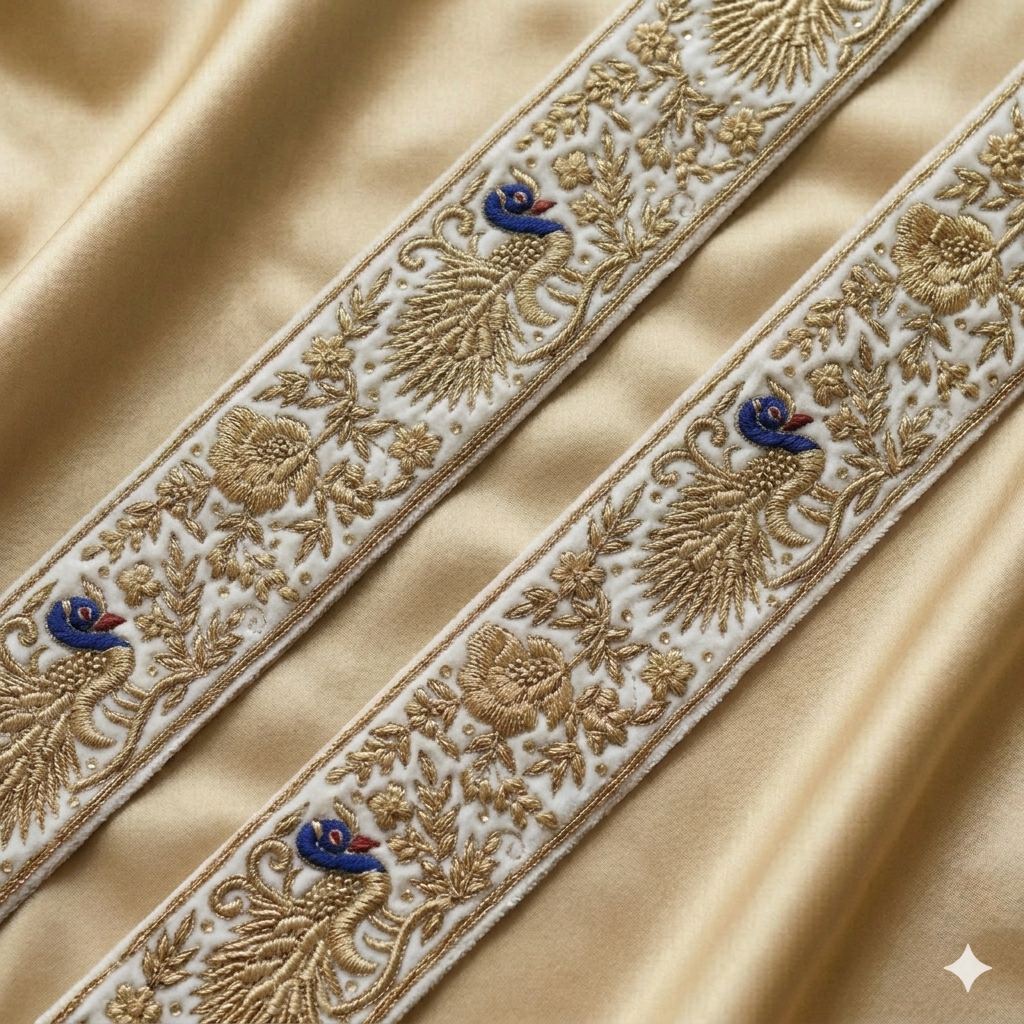 Peacock and Floral Zardozi Designer Lace Border
