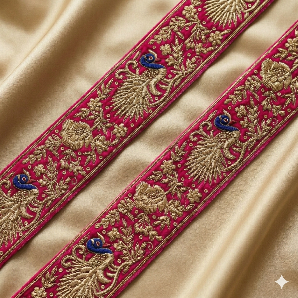 Peacock and Floral Zardozi Designer Lace Border