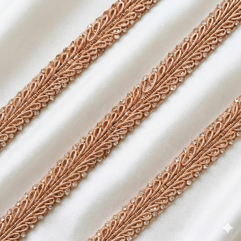 Twisted Vine Pattern Lace Border with Stone Detailing