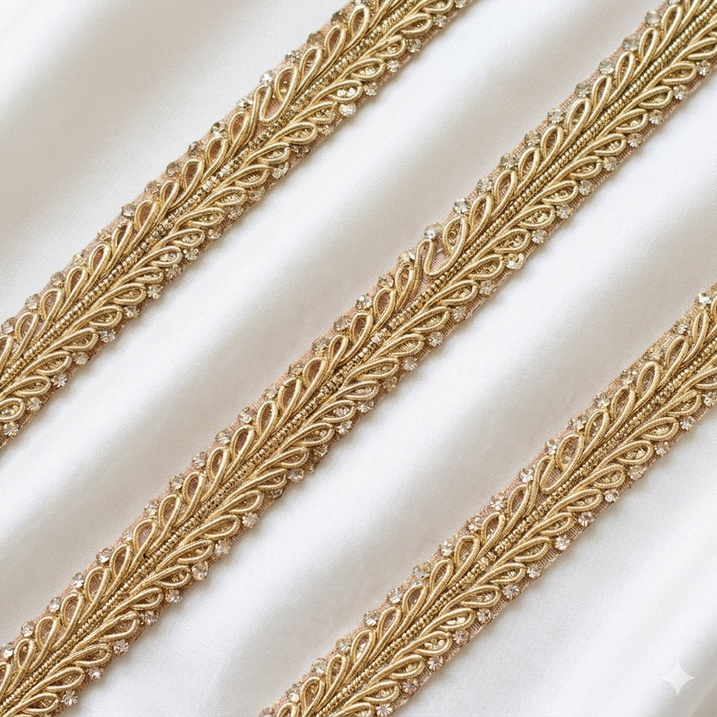 Twisted Vine Pattern Lace Border with Stone Detailing