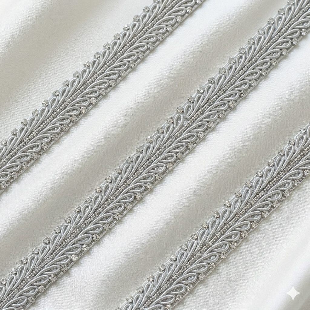 Twisted Vine Pattern Lace Border with Stone Detailing