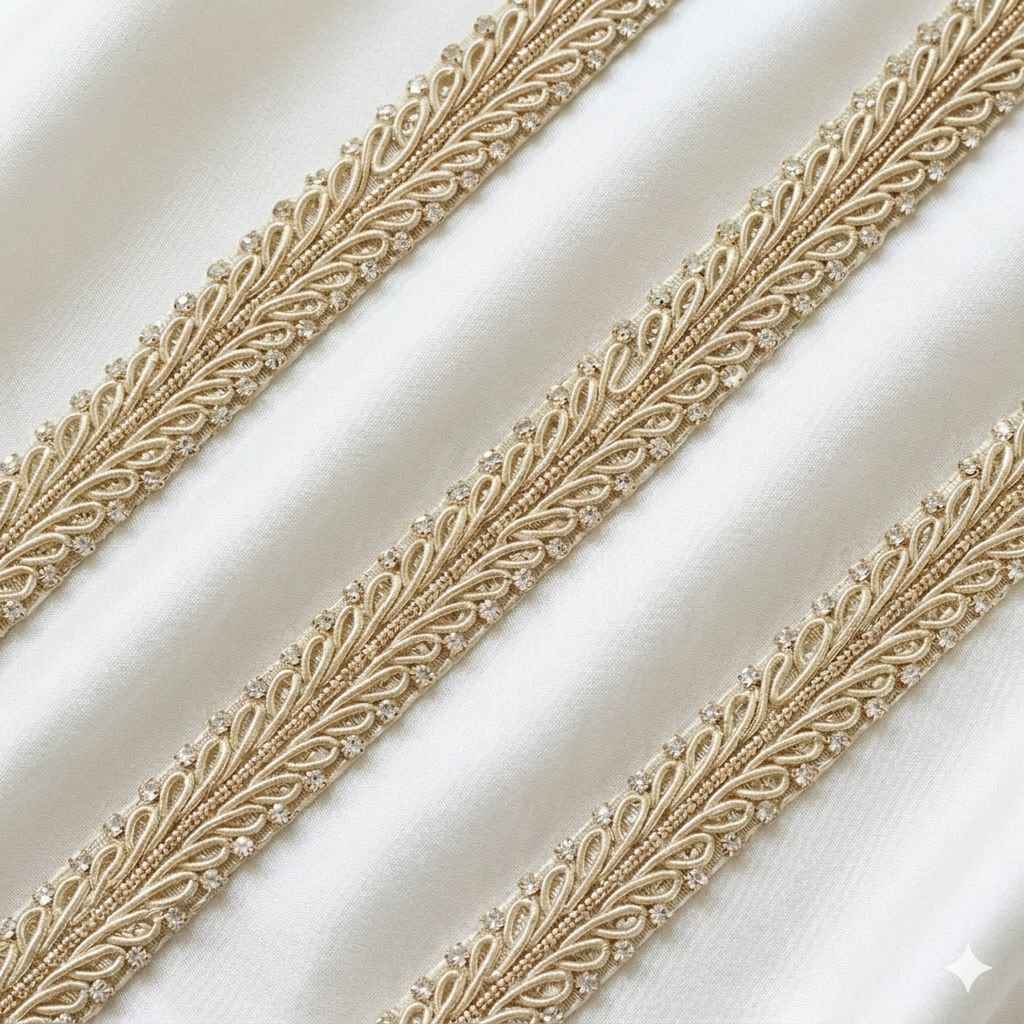 Twisted Vine Pattern Lace Border with Stone Detailing