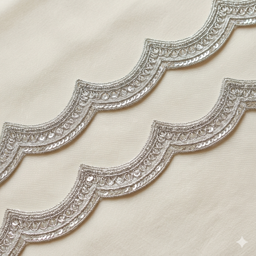 Scalloped Geometric Lace Border with Sequin Detailing
